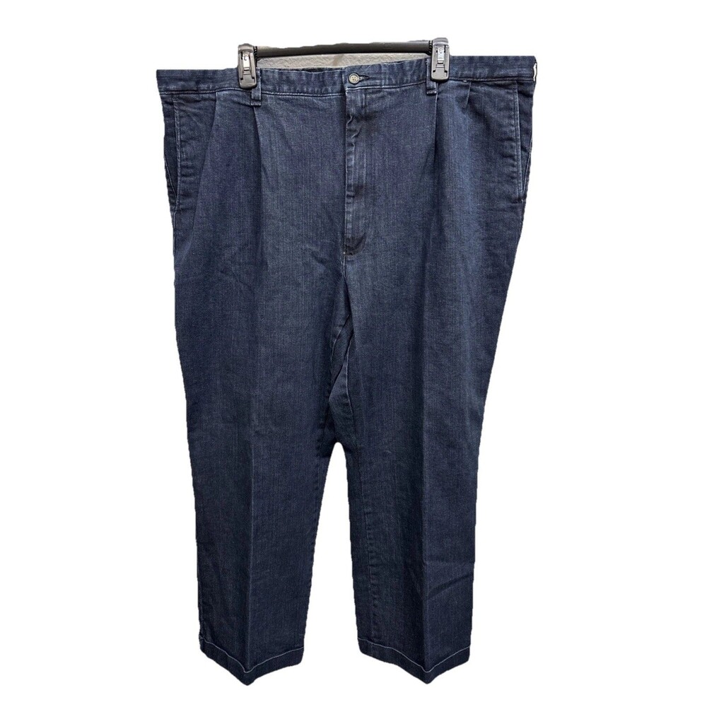Paul Fredrick Pleated Blue Jeans Men Denim Zip Pockets Cuffed 44RX30” Cotton